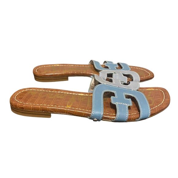 Sam Edelman Sandal Leather 8.5 Blue Bay Cutout Slide Flats Slip On Comfort - Picture 3 of 9